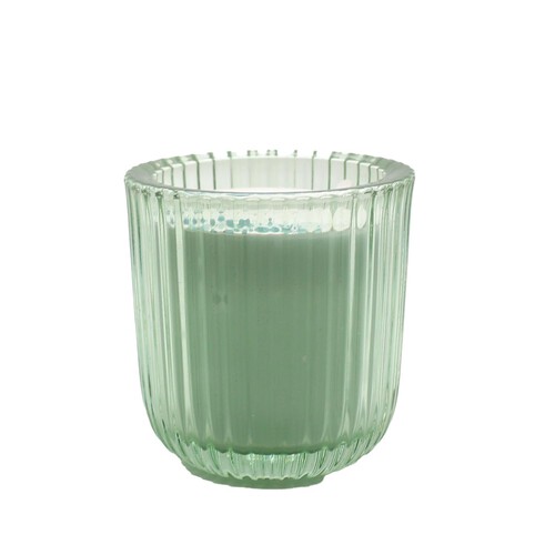 Nutmeg Home Cool Eucalyptus Glass Ribbed Candle