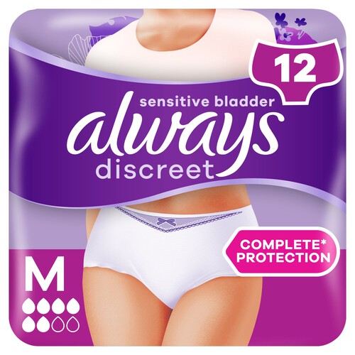 Always Discreet Underwear Incontinence Pants Normal Medium 12 pack