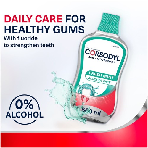 Corsodyl Daily Gum Care Mouthwash Alcohol Free Fresh Mint 500ml