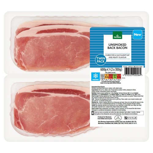 Morrisons Unsmoked Bacon Twin Pack 600g