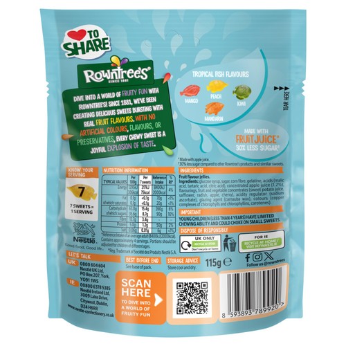 Rowntree's Tropical Fish Sweets Sharing Bag 115g