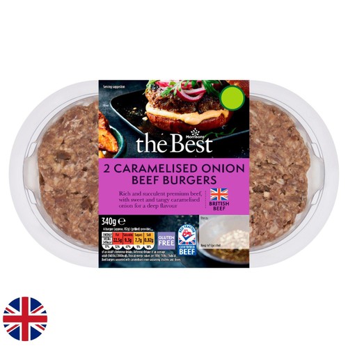 Morrisons The Best British Caramelised Onion Beef Burgers 2 Pack 340g