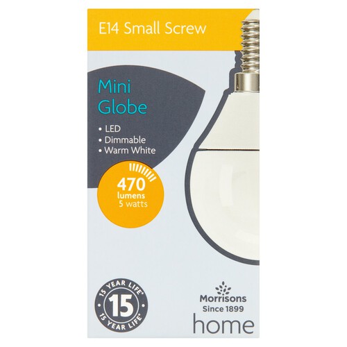 Morrisons LED Mini Globe 470 Lumens 5W Ses Dimmable Light Bulb