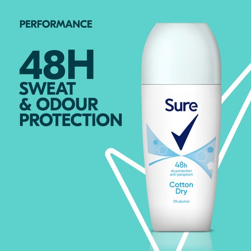 Sure Women Antiperspirant Deodorant Roll On Essential Cotton Dry 50ml