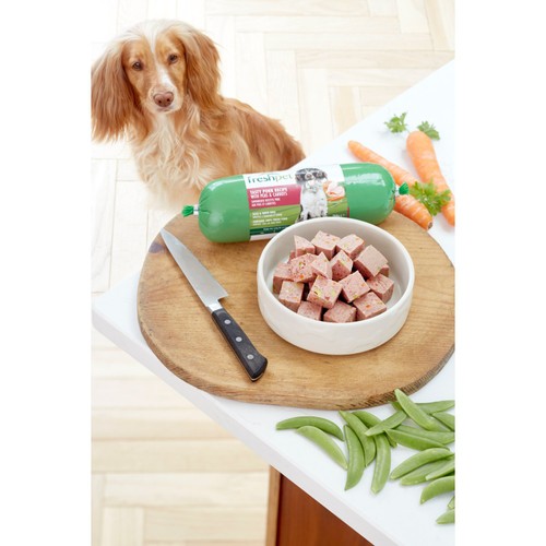 Freshpet dog roll tasty pork recipe with peas carrots