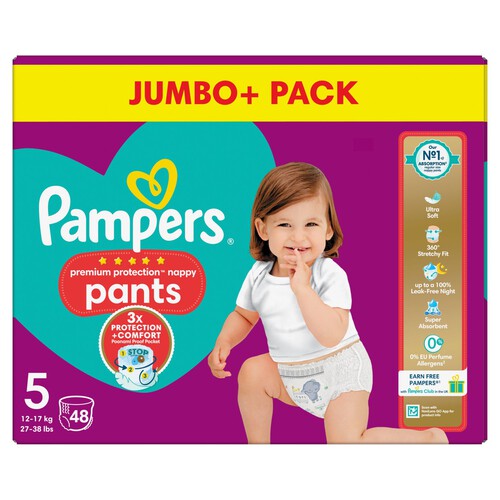 Pampers Premium Protection Nappy Pants Size 5, 48 Nappies Jumbo+ Pack