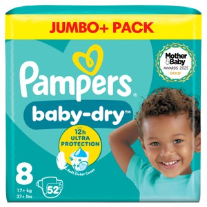 Pampers Baby-Dry Nappies, Size 8 (17kg+) Jumbo+ Pack