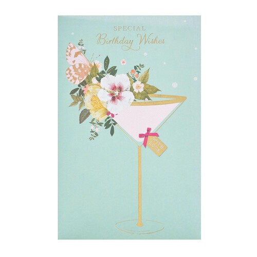 Traditional Cocktail Flowers Birthday Card L009