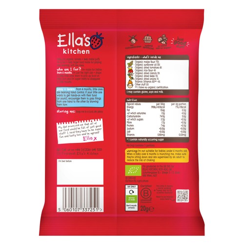 Ella's Kitchen Organic Tomato and Leek Melty Puffs Baby Snack 6+ Months