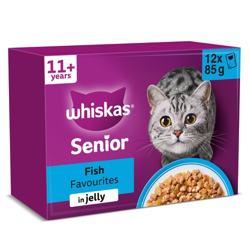 Whiskas Senior 11+ Fish Favourites Wet Cat Food Pouches in Jelly 12 x 85g