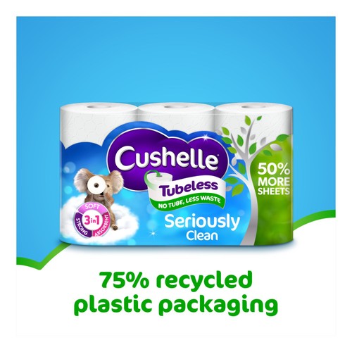 Cushelle Seriously Clean Tubeless Toilet Roll 6 Rolls 50% More Sheets