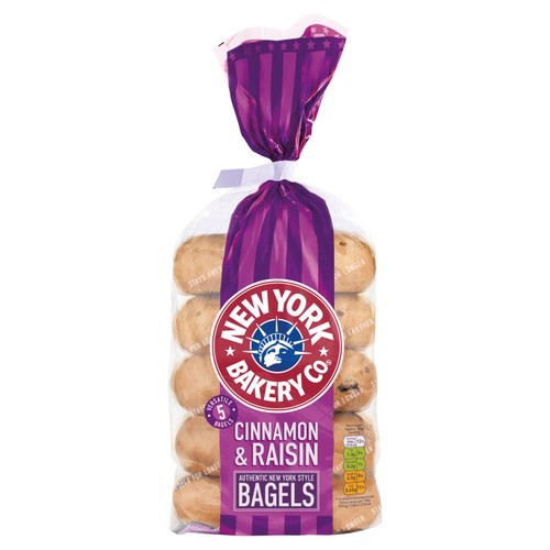 New York Bakery Co. Cinnamon & Raisin Bagels 5 Pack