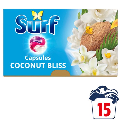 Surf 3 in 1 Laundry Washing Detergent Capsules Coconut Bliss 15 Washes