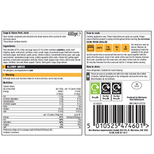 Morrisons Slow Cooked Pork Joint With Sage & Cider Gravy 480g