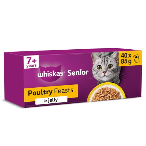 Whiskas Senior 7+ Poultry Feasts Wet Cat Food Pouches in Jelly 40 x 85g