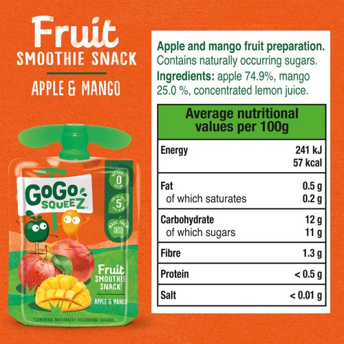 GoGo SqueeZ Fruit Smoothie Snack Apple and Mango