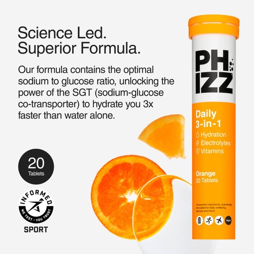 Phizz Orange 3in1 Hydration Electrolytes And Vitamins Effervescent 20s