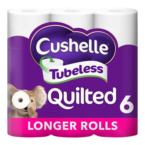 Cushelle Quilted Tubeless Toilet Tissue 6 Rolls
