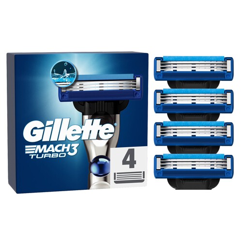 Gillette Mach 3 Turbo Razors For Men 4 Refill Razor Blades