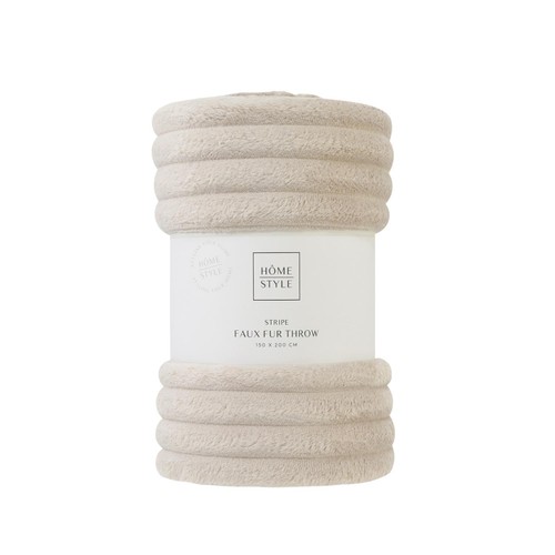 Home Style Faux Fur Stripe Throw Beige 150 x 200cm