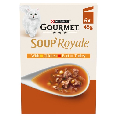 Gourmet Soup Royale Chicken, Beef, Turkey Wet Cat Food Pouch 6 X 45G
