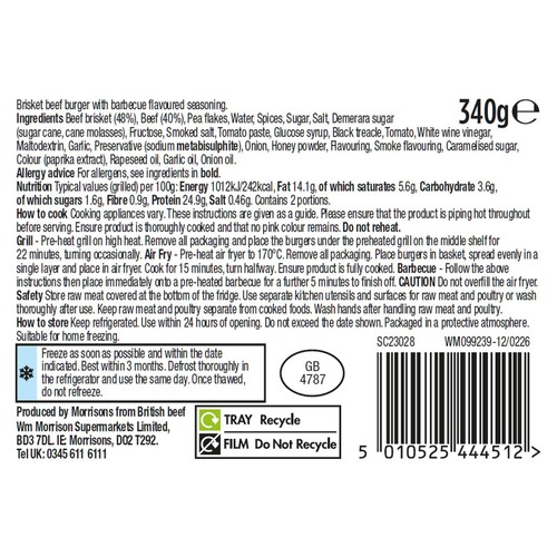 Morrisons British The Best British Bbq Beef Brisket Burger 2 Pack 340g