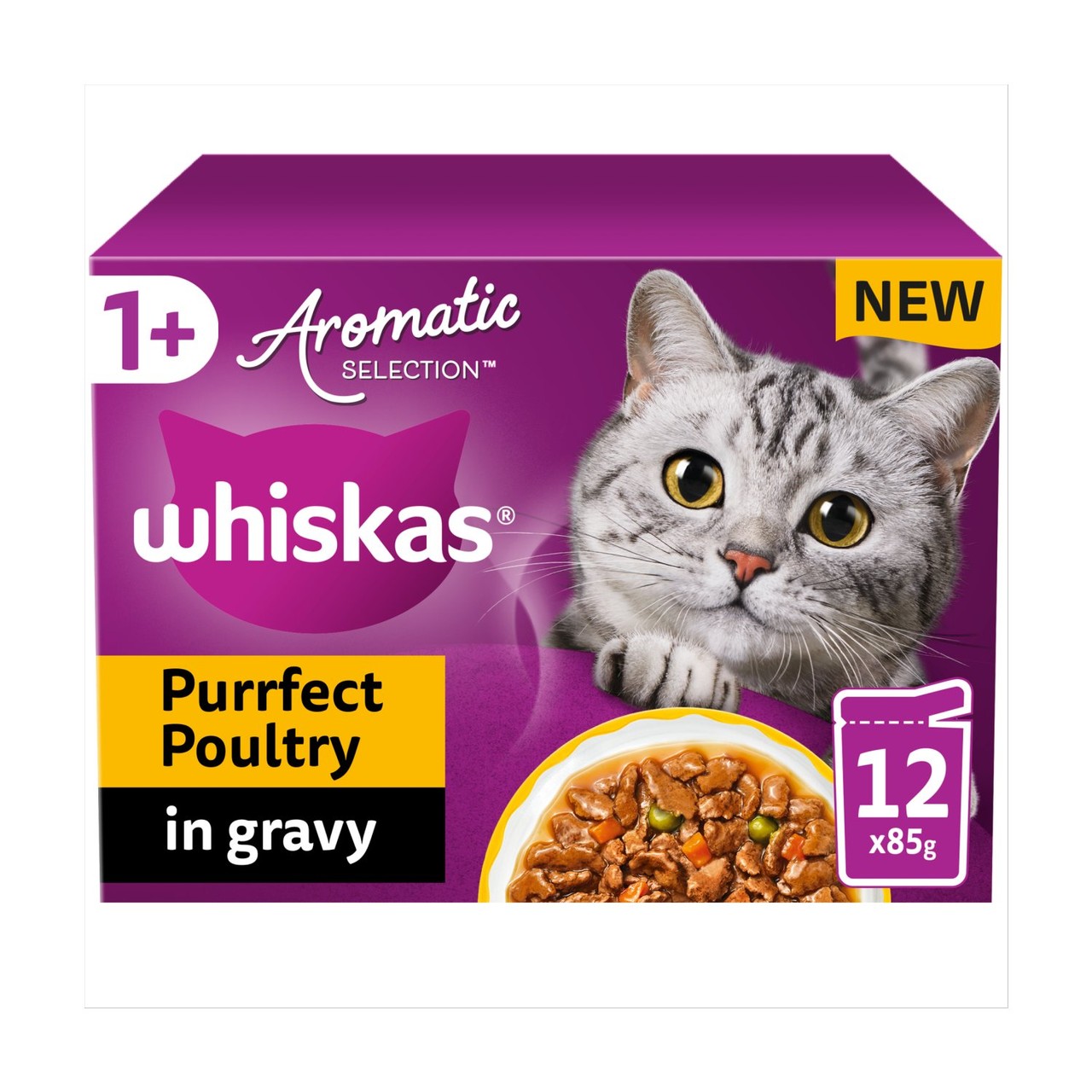 Whiskas 1+ Pouches Aromatic Poultry In Gravy 12x85g