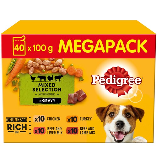 Pedigree Adult Wet Dog Food Pouches Mixed Selection in Gravy Mega Pack