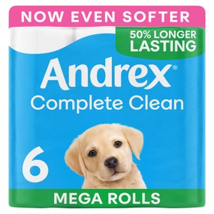 Andrex Complete Clean Toilet Tissue 12 Mega Rolls 50% More Sheets