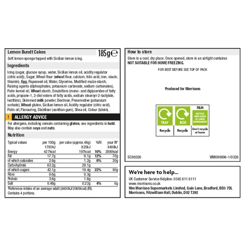 Morrisons The Best Lemon Bundt Cakes x 4 Pack 185g