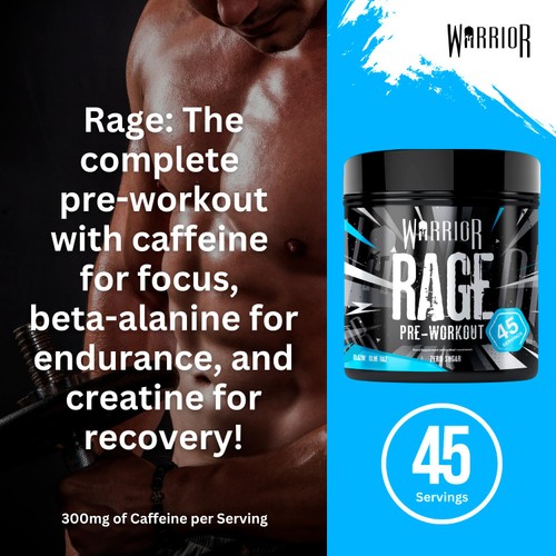 Warrior Rage Blazin Blue Razz Pre Workout Supplement 
