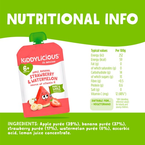 Kiddylicious Apple, Banana, Strawberry & Watermelon 100g