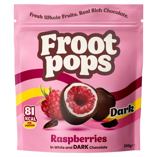 Froot Pops Frozen Raspberries Coated In White & Dark Chocolate 220g