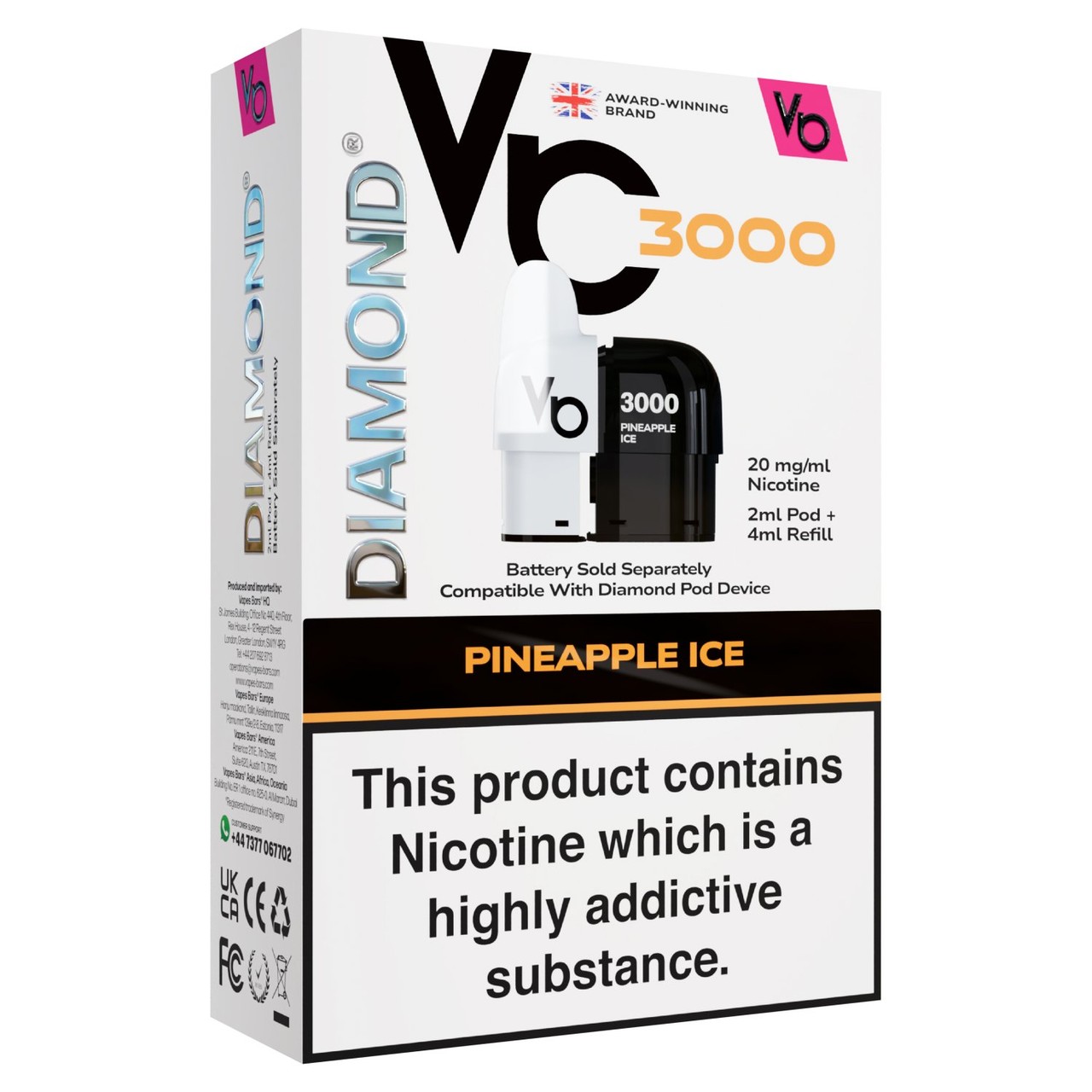 Vapes Bars Diamond 3K Pod Pack Pineapple Ice