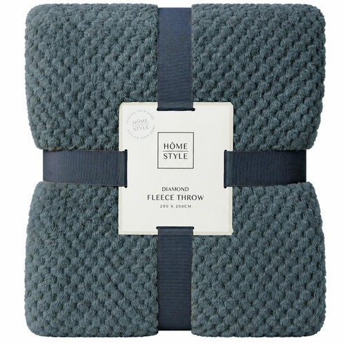 Morrisons Diamond Fleece Throw 200X200Cm Grey