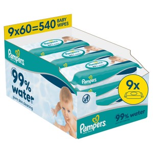 Pampers 99% Water Baby Wipes 9x 60 Wipes