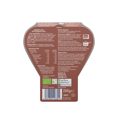 Hipp Organic Alphabet Bolognese Pasta Tray Meal