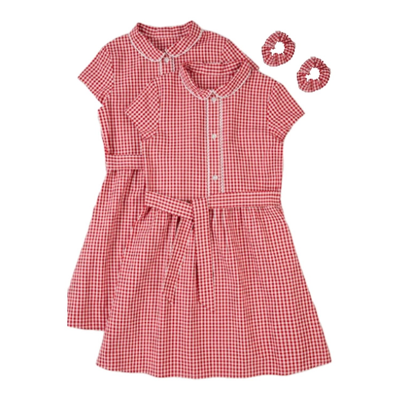 Nutmeg Age 7-8 Years Girls Traditional Gingham Red Dress and Scrunchie