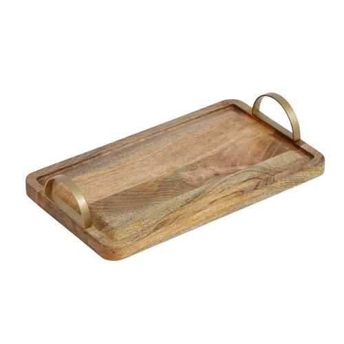 Nutmeg Mango Wood Metal Handle Tray