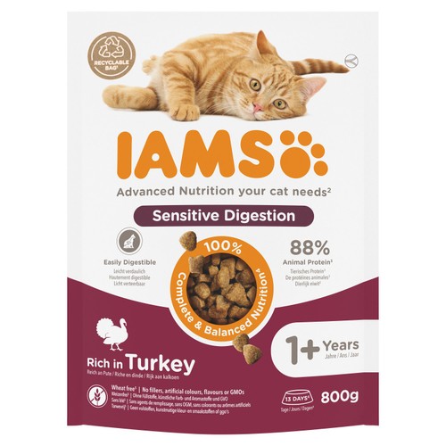 Iams Dry Cat Rich In Turkey For Sensitive Digestion 1+ Years 