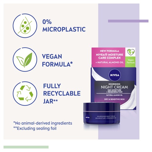 NIVEA Nourishing Night Cream Moisturiser Dry & Sensitive Skin 50ml
