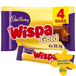 Cadbury Wispa Gold Chocolate Bar 4 Pack Multipack 153.2g