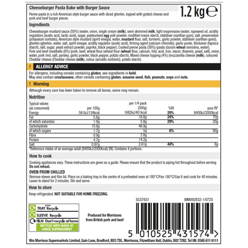 Morrisons Cheese Burger Pasta Bake Family Size 1.2kg