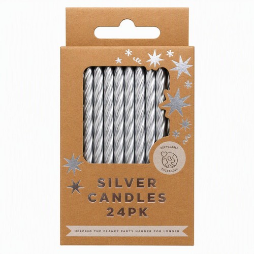 Mad Party Silver Straight Candle 24 Pack