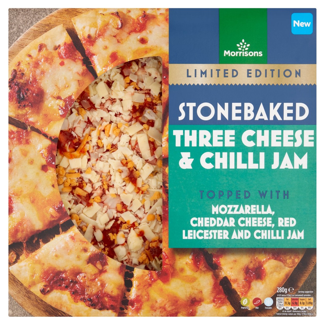 Morrisons Stonebaked Pizza Three Cheese And Chilli Jam 280g