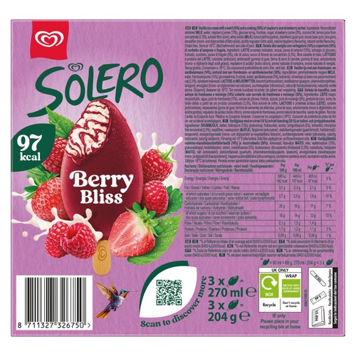 Solero Berry Bliss Ice Cream Sticks 3 x 90ml