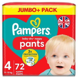 Pampers Baby-Dry Nappy Pants Size 4, 72 Nappies, 9kg - 15kg, Jumbo+ Pack 72 per pack