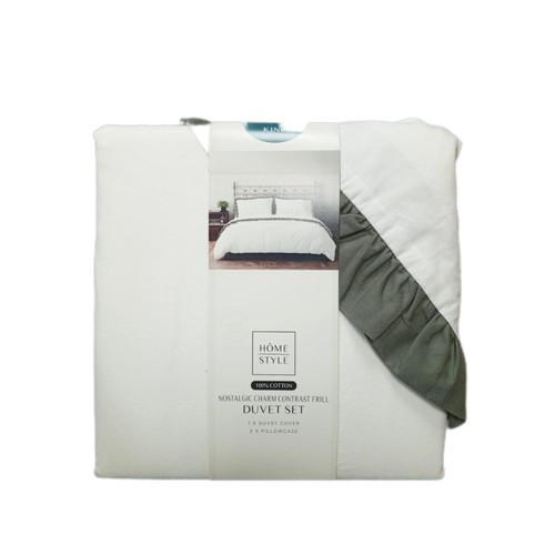 Home Style 100% Cotton Nostalgic Charm Contrast Frill Duvet Set King