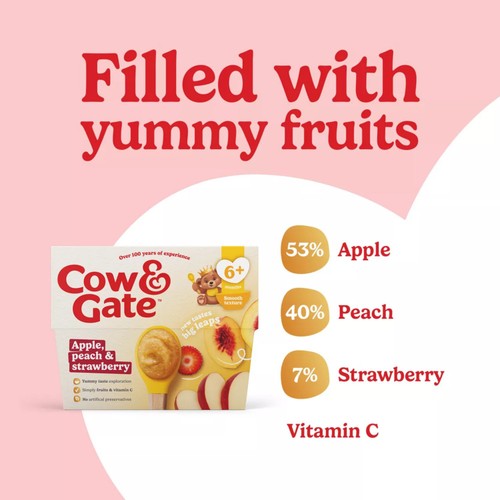 Cow & Gate Apple Peach & Strawberry Baby Food Fruit Pot 6+ Months 4x100g