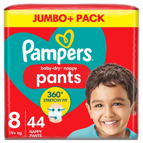 Pampers Baby-Dry Nappy Pants Size 8, 44 Nappies, 19kg+, Jumbo+ Pack